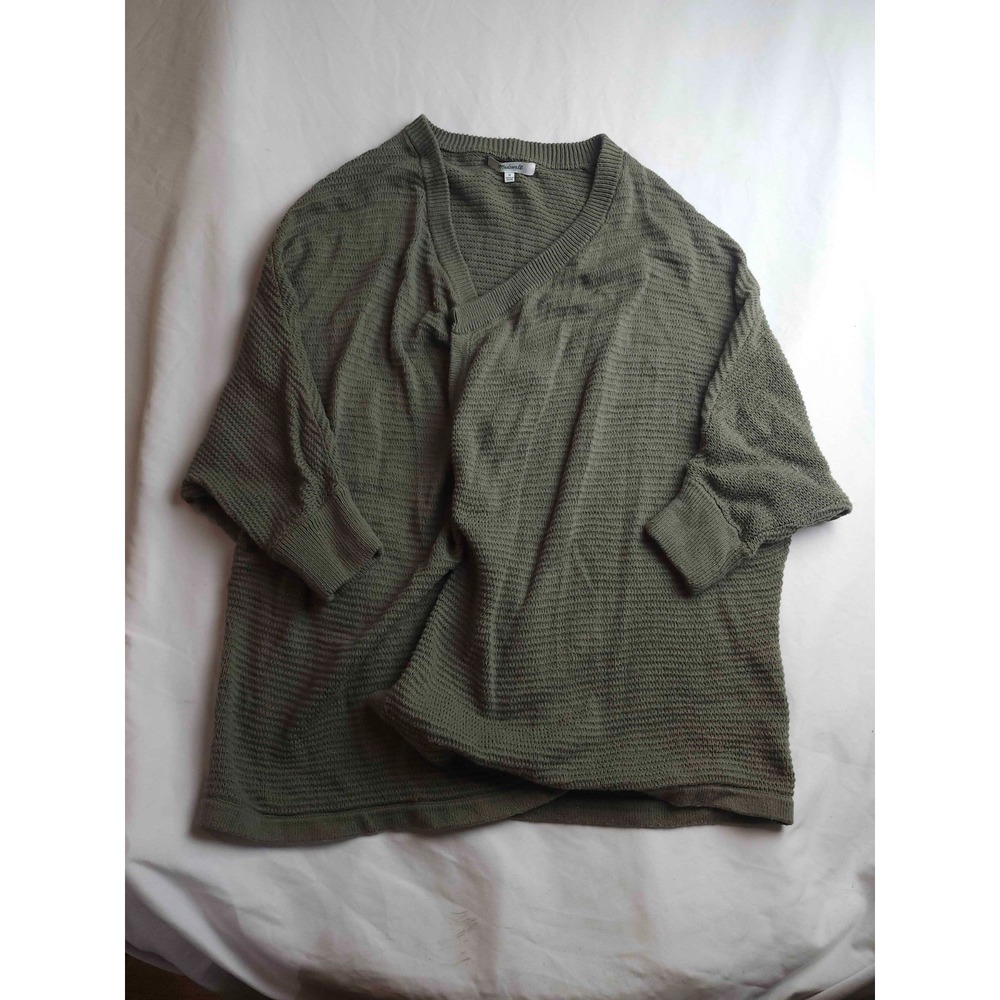 Madewell Pullover Sweater Womens M Olive Green Knit‎ Minimalist V-Neck Oversized